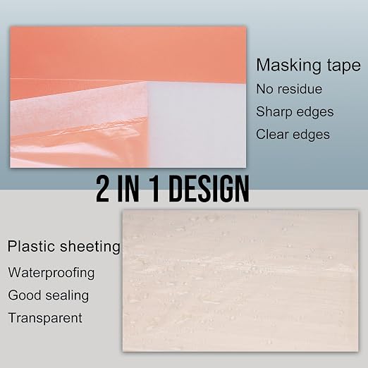 Lichamp Plastic Cover for Painting, Pre-Taped Masking Film, 22 inch x 30 Yard x - Image 3