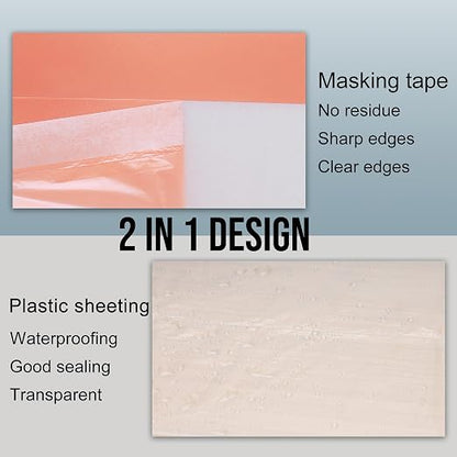 Lichamp Plastic Cover for Painting, Pre-Taped Masking Film, 22 inch x 30 Yard x - Image 3