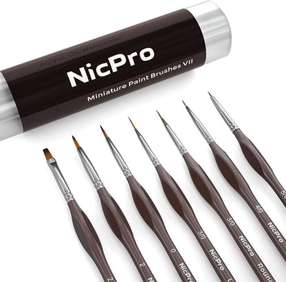 Nicpro 7 PCS Micro Fine Detail Paint Brush Set, Small Miniature Fine Tip Detail by Nicpro