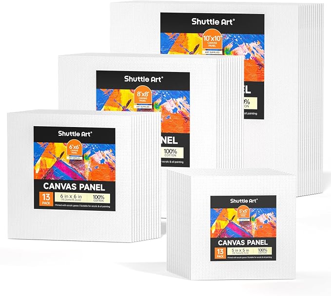 Shuttle Art Painting Canvas Panel, 52 Multi Pack, 10x10 inch, 100% Cotton Art by ShuttleArt