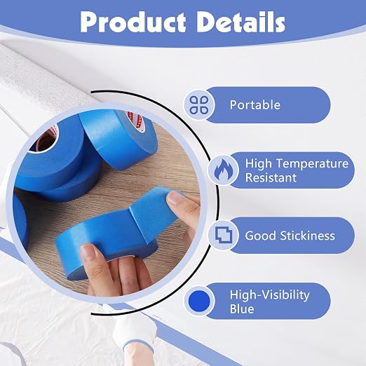 5 Rolls Blue Painters Tape 1.42In × 55Yd Wide Blue Masking Tape, Washi Tape - Image 3