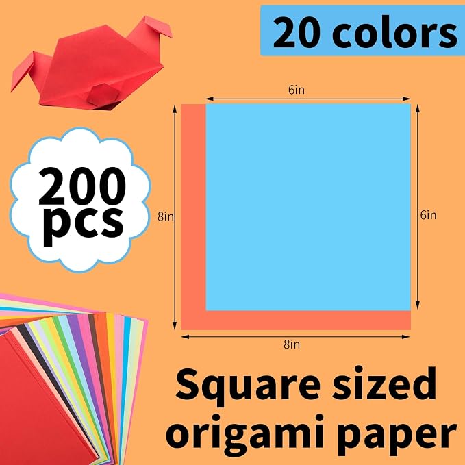 Square Origami Paper, 200 Sheets, 20 Colors Origami Kit - Image 2