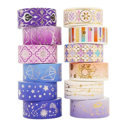 12 Rolls Galaxy Washi Tape Set Bronzing Starry Night Decorative Masking Tape - Image 3