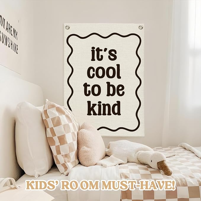Affirmation Wall Decor It's Cool to be Kind Linen Canvas Banner, Nursery Decor - Image 5
