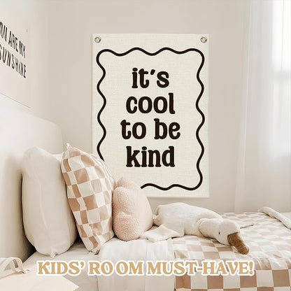 Affirmation Wall Decor It's Cool to be Kind Linen Canvas Banner, Nursery Decor - Image 5
