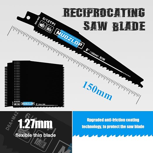 25 Pack 6inch Reciprocating Saw Blades Set, 6/12TPI High Carbon Saw Blades - Image 2