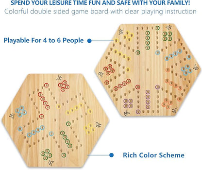 Original Marble Game Wahoo Board Game Double Sided Painted Wooden Fast Track - Image 2