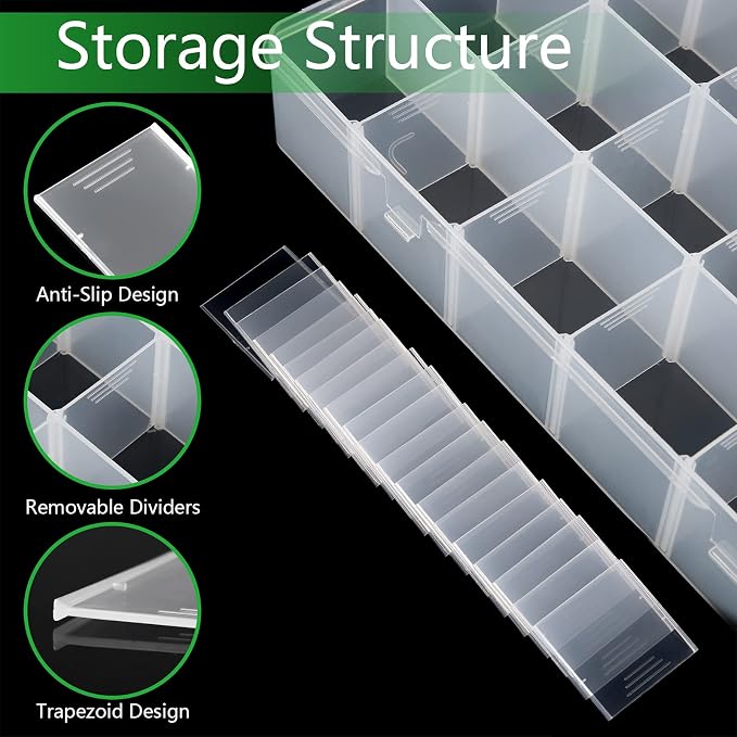 Large 24 Grids Plastic Organizer Box Adjustable Dividers, Art DIY Crafts - Image 3