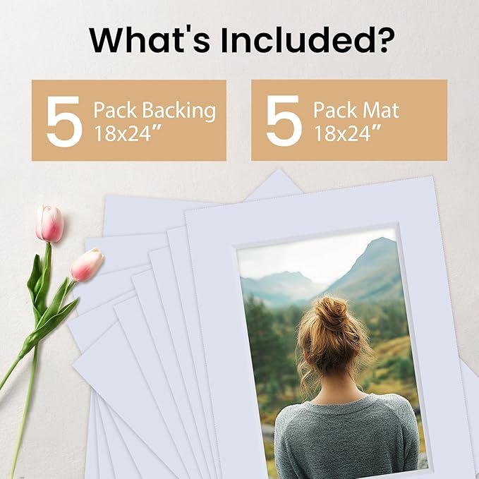 Falling in Art 5 Pack Acid Free 18x24'' White Picture Mats Board Show Kit - Image 3