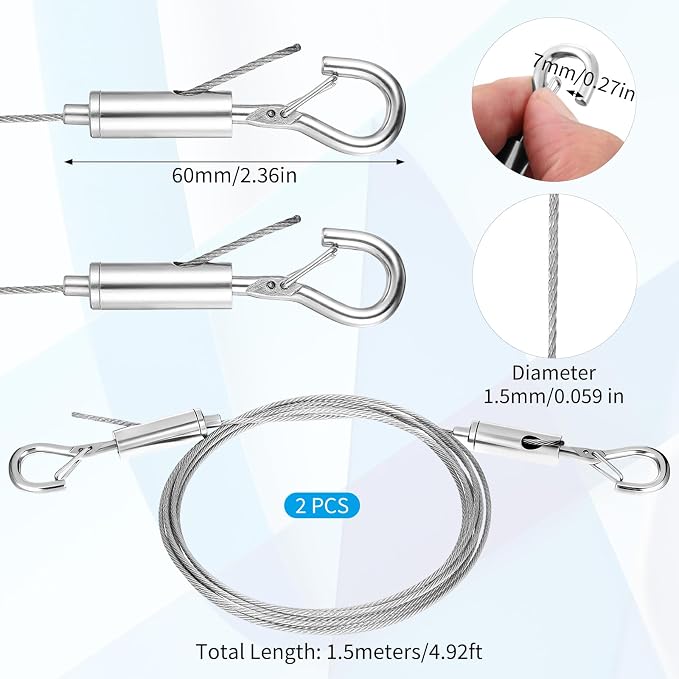 2 Pcs Heavy Duty Picture Hanging Wire Kit Adjustable Stainless Steel Wire Rope - Image 2