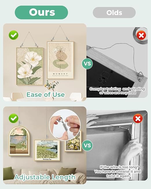 2PCS Adjustable Picture Hanging Wire 3m x 1mm Small Hooks, Picture Frame Wire - Image 4