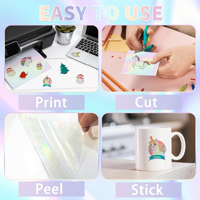 20 Sheets Holographic Sticker Paper, 8.5x11 Inch Clear Printable Vinyl Sticker - Image 3