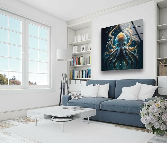 My Photostation.com 40WX60H'' Underwater Blue Octopus Glass Wall Art Tempered - Image 7