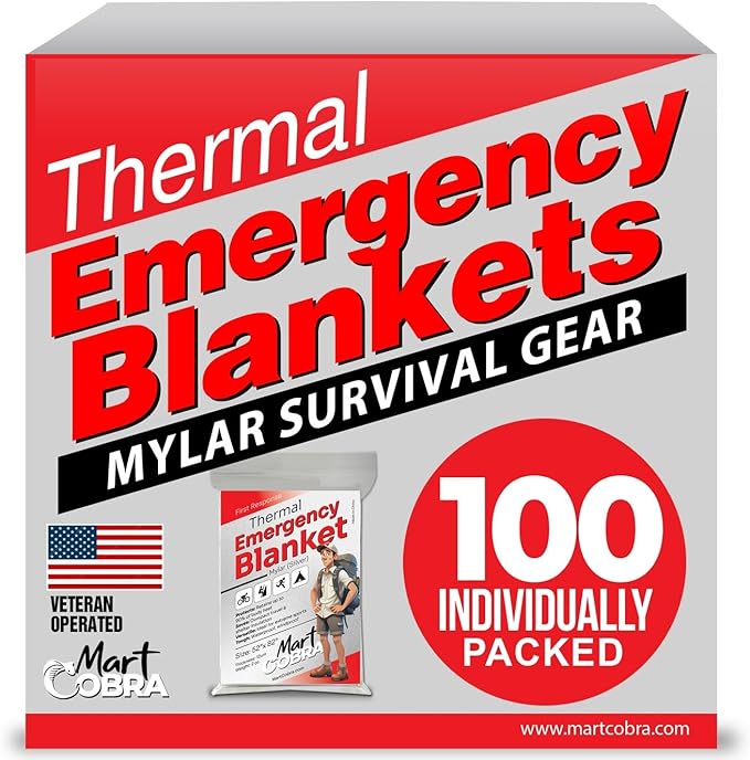 Mart Cobra Emergency Blanket 100-Pack | Reflective Thermal Blanket | Survival by MartCobra