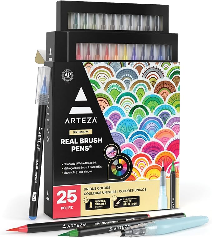 ARTEZA Watercolor Paint Pens, 24 Watercolor Brush Pens by ARTEZA