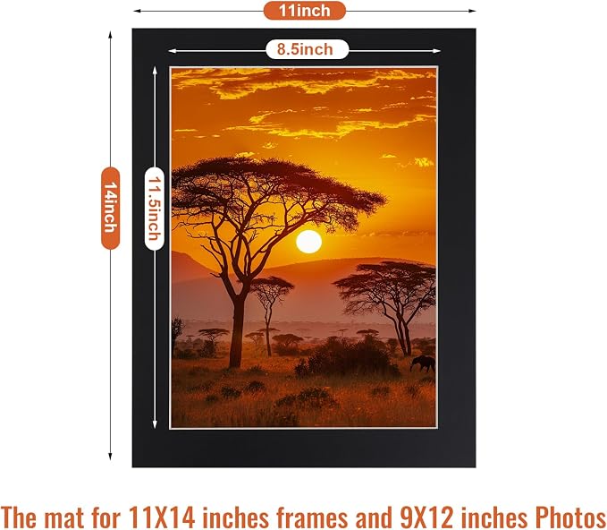 HOTUO 10 Pack Acid Free Black 11x14 Picture Frame Mats - Image 2