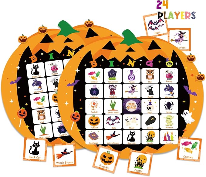 XZENTIRA Halloween 24 Players Games, Pumpkin Bingo Game Cards Set by XZENTIRA