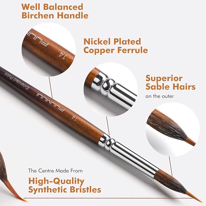 Watercolor Brushes Professional, Fuumuui 9pcs Sable Paint Brushes & Natural - Image 4