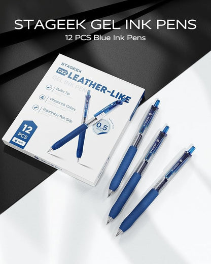 0.5mm Gel Pens Fine Point Smooth Writing Pens, Retractable Leather-Like Blue - Image 3