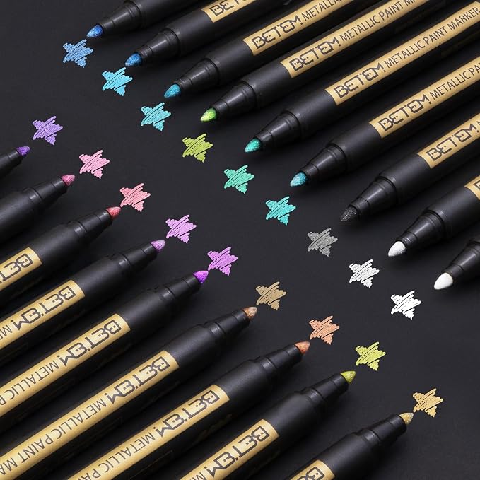 Betem Metallic Paint Markers, 18 Colors Acrylic Paint Metallic Markers by BetemArtWorld
