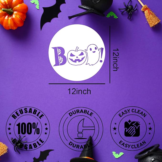 Halloween Stencils for Painting on Wood 12” Round Halloween Stencil Hey Boo - Image 2