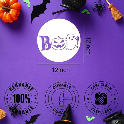 Halloween Stencils for Painting on Wood 12” Round Halloween Stencil Hey Boo - Image 2