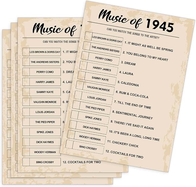 80th Birthday Party Games, Music of 1945 Games, Birthday Party Supplies by QUPT