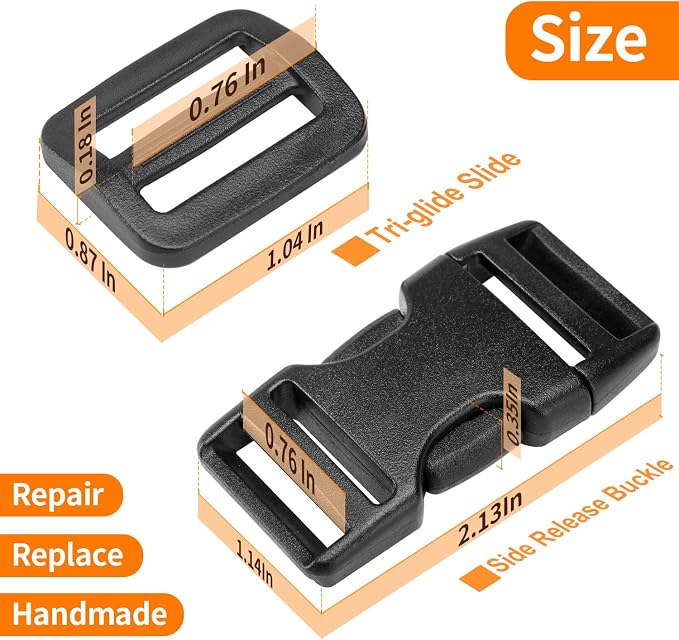 3/4" Buckles and Straps Set: 6 Yards of Thick Nylon Webbing, 12 Tri-Glide Slide - Image 5