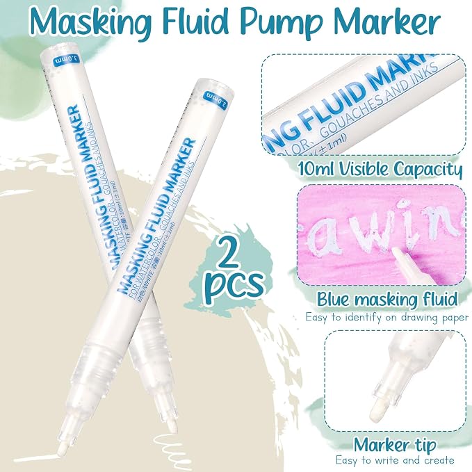 2 Pcs Masking Fluid Pen for Watercolor Painting, Capacity - Image 2