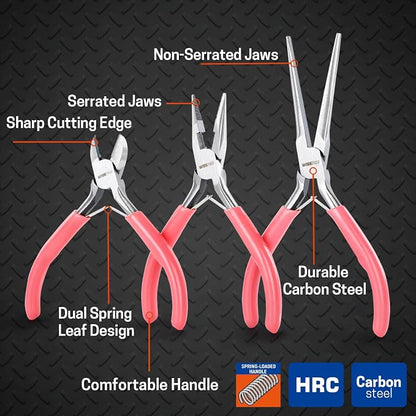 3 PCS Mini Pliers Set, Diagonal and Long Nose, Small Plier Tool - Image 3