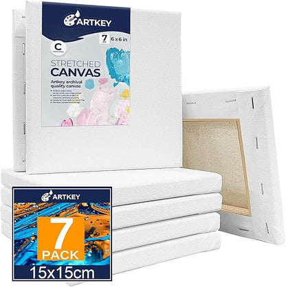 Stretched Canvases for Painting 6x6 Inch 7-Pack, 10 oz Triple Primed Acid-Free by Artkey