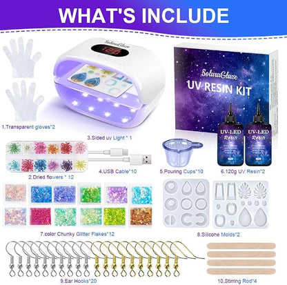 SolaraGlaze UV Resin Kit with Light 240g Hard Type Clear UV Resin Jewelry - Image 6