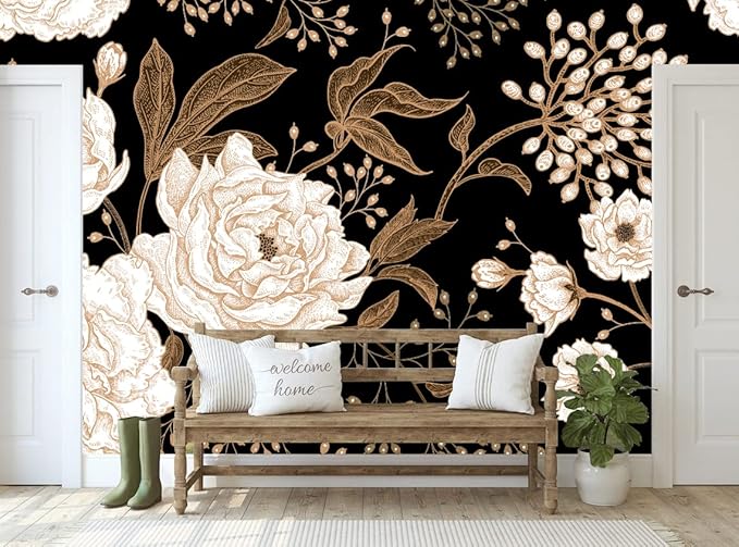 Wall Mural Peonies and Roses Floral Vintage Wallpaper Seamless Gold White - Image 8