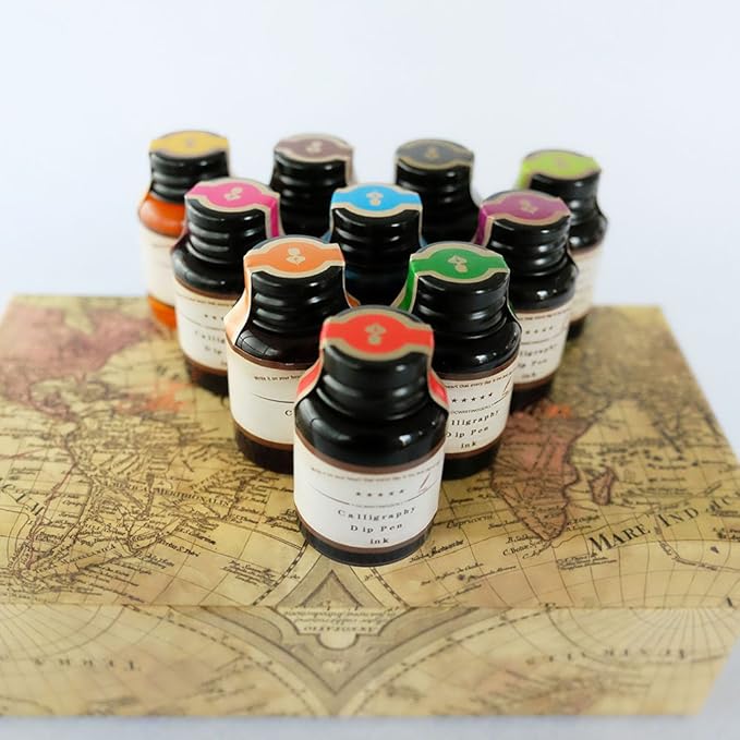 GC QUILL Dip Pen Ink, 10 Colors Fountain Dip Pen Ink Set Non-Carbon Drawing - Image 2