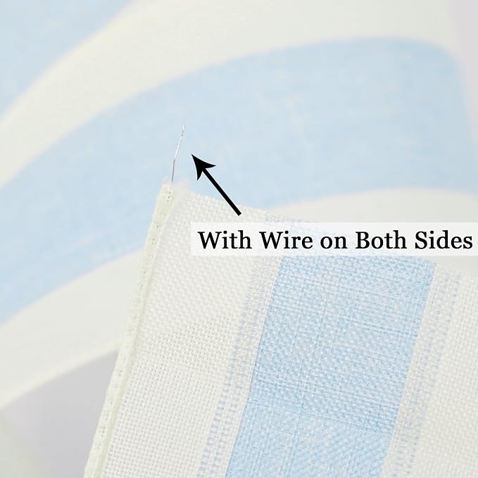 MEEDEE Blue and White Stripe Ribbon Wired Ribbon 2.5 Inch Light Blue Burlap - Image 7