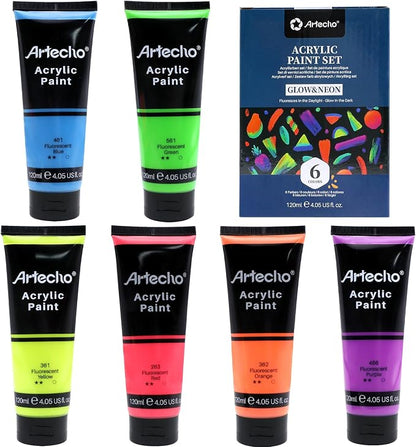 Artecho Glow in the Dark Paint 6 Colors, 120 ml / 4 oz Acrylic Paint - Image 2