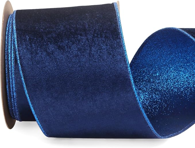 Ribbli Royal Blue Velvet Wired Ribbon 4 Inch Royal Velvet by Ribbli