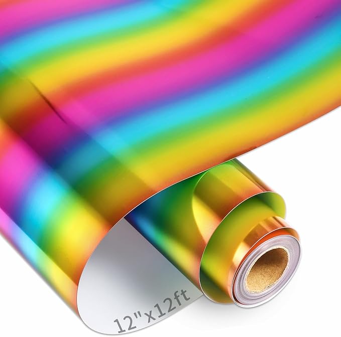 VINYL FROG Metallic Foil HTV Vinyl Roll 12" x12ft Rainbow Chrome Heat Transfer by VINYLFROG