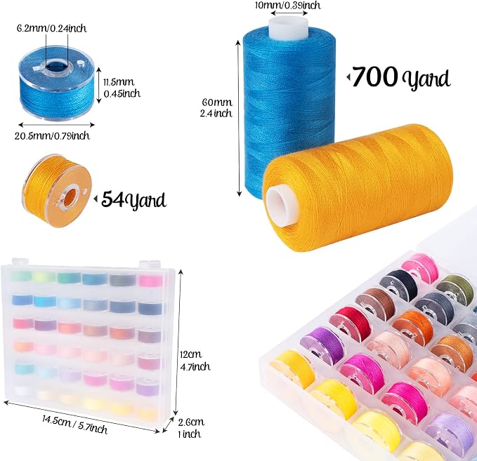 103 Pcs 36 Color Sewing Machine Thread & Prewound Bobbins Size A, 700 Yard - Image 2
