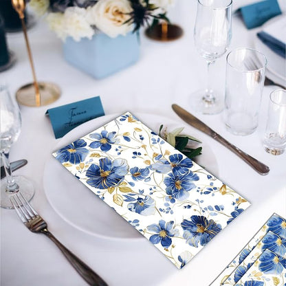60 Pack 3 Styles Blue Floral Napkins - Image 5
