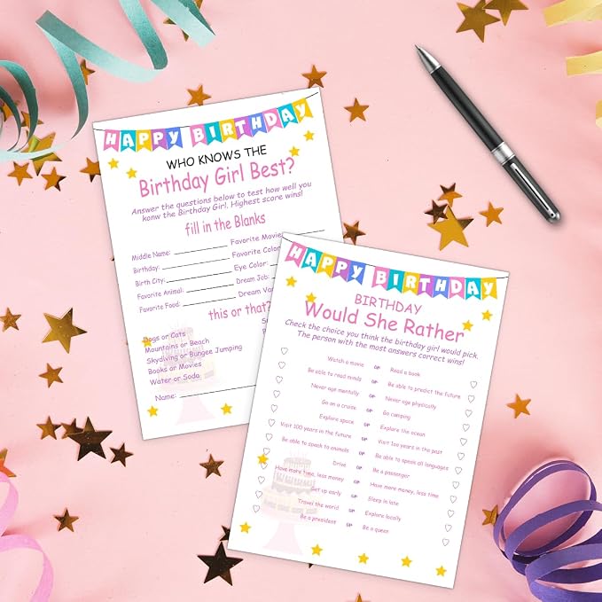 Birthday Party Games Set for Girls- 20 Birthday Double Sided Games Cards Set- - Image 4