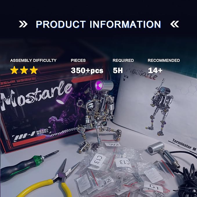 Mostarle Terminator M 3D Metal Puzzle, Arcynix DIY Mechanical Robot Model Kit - Image 4