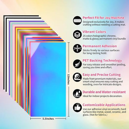 TECKWRAP 5.5"x12" Smart Adhesive Vinyl 25 Colors Holographic Chrome, Matte & - Image 2