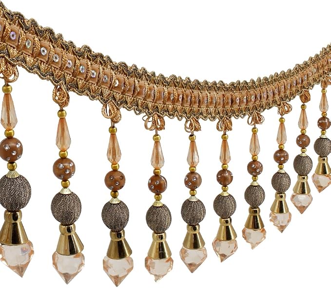 3yards Beading Fringe Trimming Long Beads Tassel Curtain Trim Ribbon Trim by EMDOMO