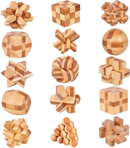 VolksRose 15pcs Wooden Brain Teaser Puzzles, IQ Challenge Puzzle Games by VolksRose