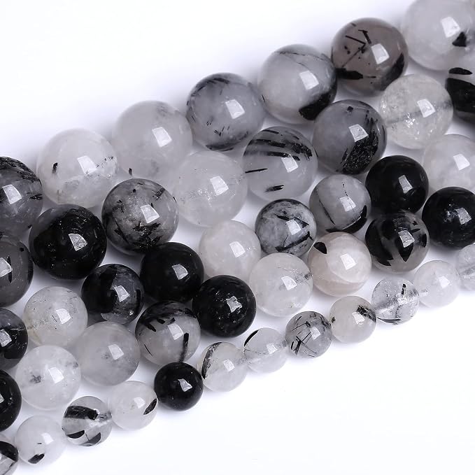 AAA Natural Black Quartz Rutilated Beads Round Loose Beads - Image 2