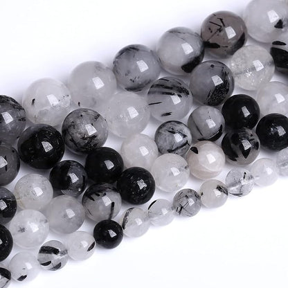 AAA Natural Black Quartz Rutilated Beads Round Loose Beads - Image 2