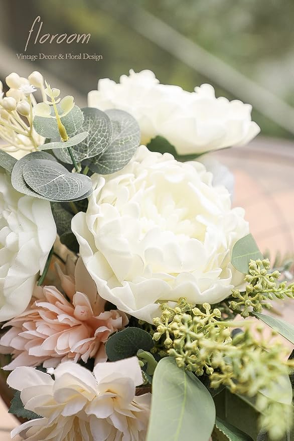 Floroom Artificial Flowers 16pcs 4" Ivory Blooming Peonies Real Looking Foam - Image 2