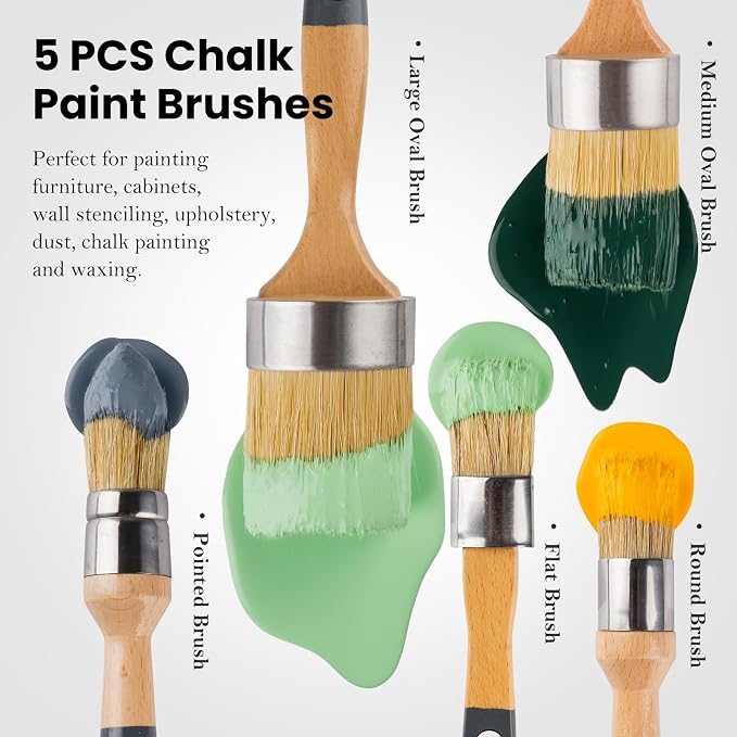 Chalk Paint Brush, Wax Paint Brush Set of 5, Wax Brushes and Chalk Paint - Image 2