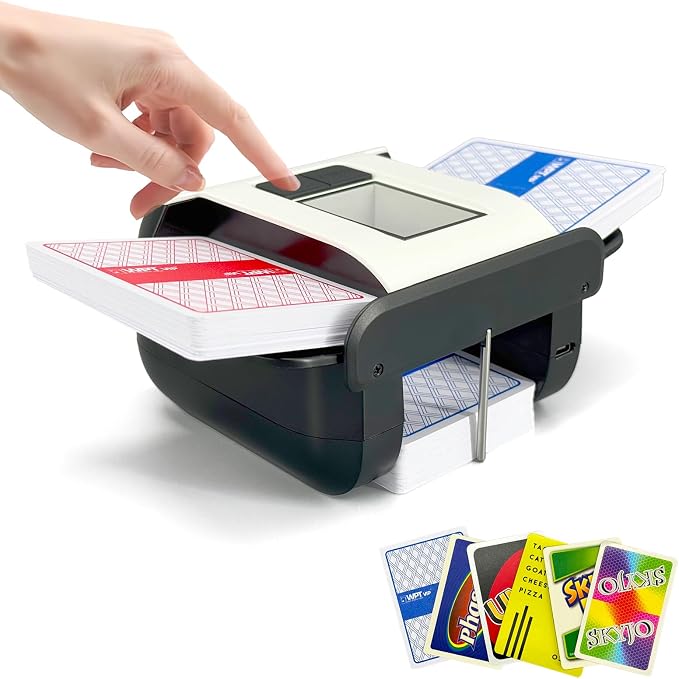Rechargeable Automatic Card Shuffler, Auto & Manual Modes, 1-2 Deck Capacity by LuxeVoy